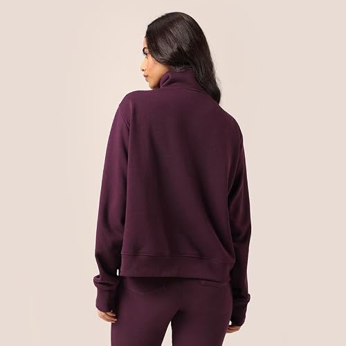 BlissClub BlissTerry Half Zip Jacket for Women, Premium Cotton French Terry, 10X More Durable Than Cotton, Relaxed Fit with Kangaroo Pocket