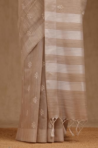 Soch Womens Beige Chanderi Embroidered Saree With Thread Work