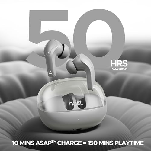 boAt Airdopes 311 Pro, 50HRS Battery, Fast Charge, Dual Mics ENx Tech, Transparent LID, Low Latency, IPX4, IWP Tech, v5.3 Bluetooth Earbuds, TWS in ear earbuds Wireless Earphones with mic (Space Grey)