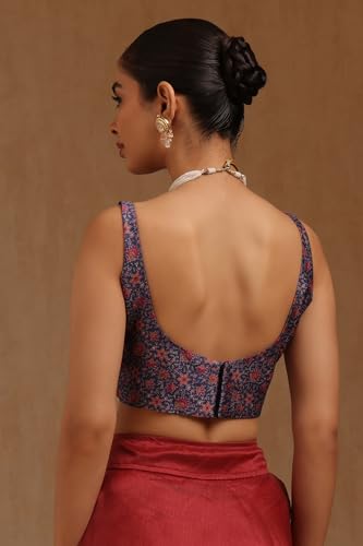 Soch Womens Navy Blue Art Silk Floral Print Padded Blouse