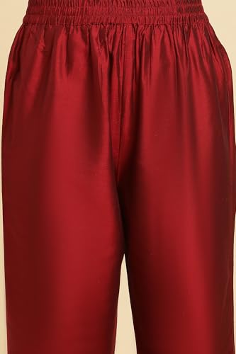 W for Woman Dark Red Zari Embroidered Festive Kurta, Pant and Dupatta Set_24AUWS10267-220298_XL