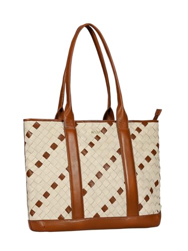 eske Paloma Genuine Leather Braided Tote Bag For Women (Vanilla Cognac)