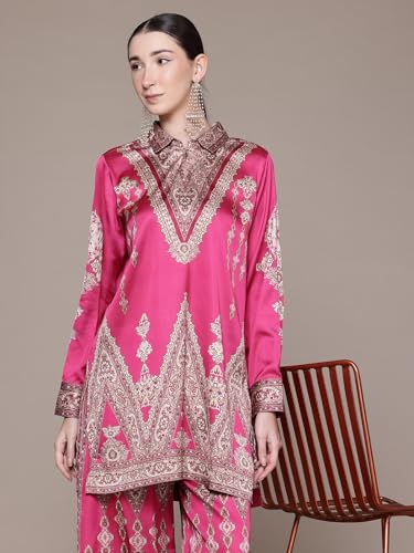 Aarke Ritu Kumar Fushia Caspian Carpet Full Sleeve Kurti With Palazzo Co-Ord Set