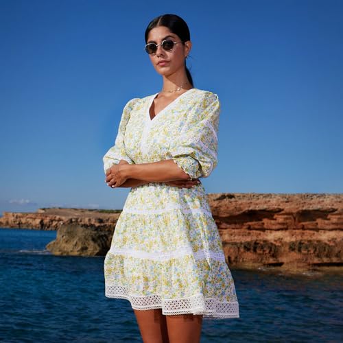 Madame Green Fit and Flare Floral Print Short Dress