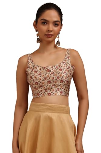 Soch Womens Cream Art Silk Floral Print Padded Blouse