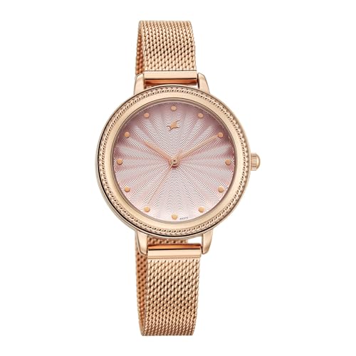 Fastrack Stunners X Quartz Analog with Pink Dial Rose Gold Stainless Steel Strap Watch for Girls - 68048WM02