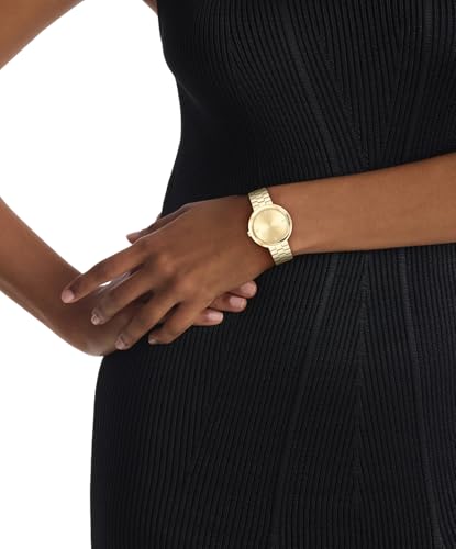 Calvin Klein Twisted Bezel Qtz Basic Slim Gold Round Dial Women's Watch|Stainless Steel Material|Multi Color Band - 25100094