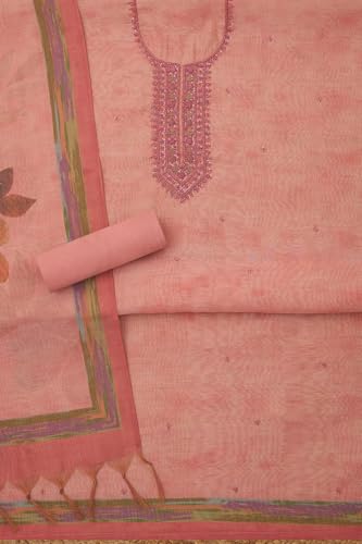 Soch Womens Peach Linen Shimmer Embroidered Unstitch Dress Material With Sequins