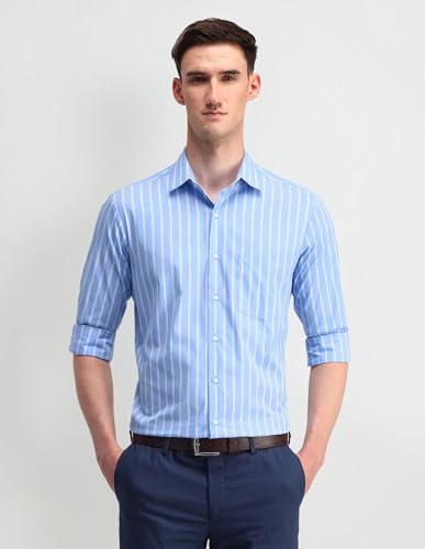 Arrow Men's Checkered Regular Fit Shirt (ARAISH0229_Blue