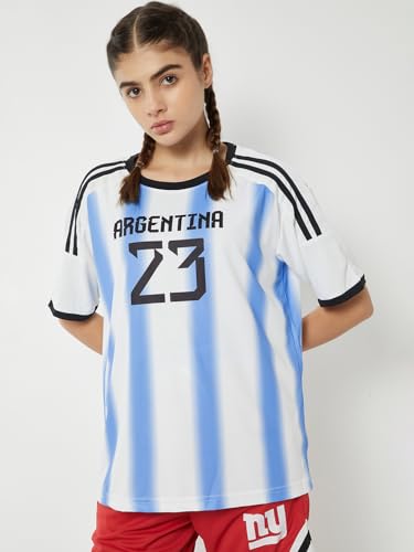 Max Women Argentina Oversized Sports T-Shirt (Blue_XS)