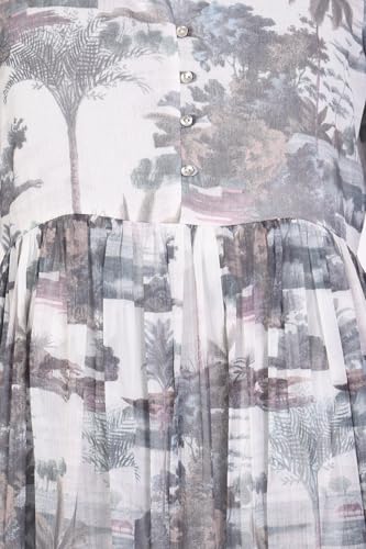 W for Woman Grey Floral Printed Silver Chiffon Flared Dress - (W14083-127343-3XL)