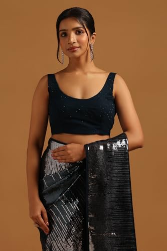 Soch Womens Blue Georgette Embellished Saree With Sequined