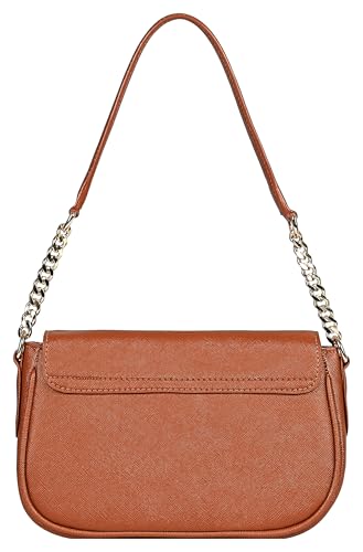 eske Adeline Vegan Leather Shoulder Bag for Women | Chain Strap with Shoulder Support | Magnetic Flap Closure | 1 Main Compartment with Zip & Slip Pockets | Stylish & Compact Handbag (Tan)