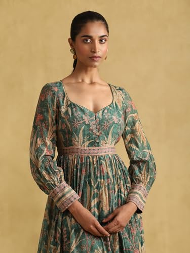 Ritu Kumar Green Botanical Print Chanderi Dress