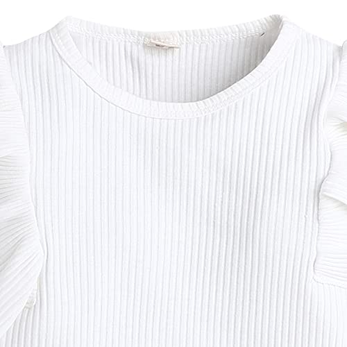 Hopscotch Baby Girls Cotton and Spandex Solid Ruffled 3/4th Sleeves Top And Skirt Set in White Color For Ages 12-18 Months (XIQ-4185383)