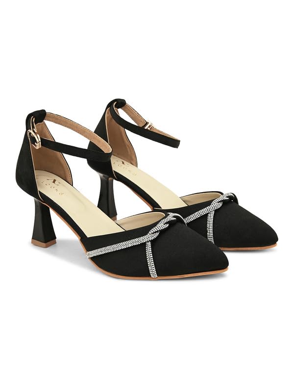 XE Looks Black Women's Fashion Sandals | Faux Leather Attractive and Trendy Block Heel | or Wedding Occasion Heel Height 3inch| For Women & Girls