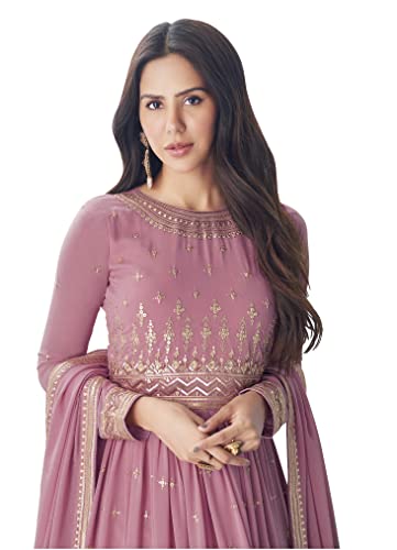 RUDRAPRAYAG Georgette Embroidered Semi-Stitched Maxi Gown For Women Lavender_5XL