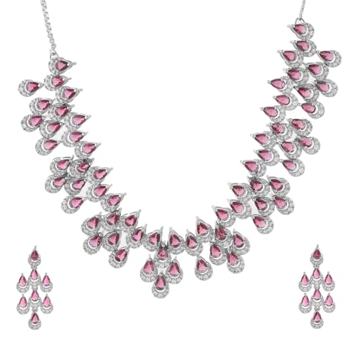 VOYLLA Royal Romance Blossom Necklace Set|Collar Necklace Sets For Women|Women Necklace Sets|Gift For Women|American Diamond|Wedding|Cocktail|Love|Heart|Party|Valentine Gift
