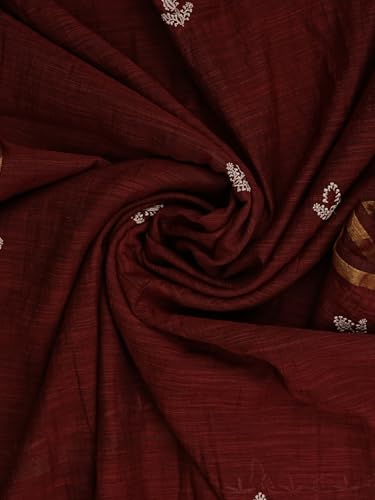 Ada Hand Embroidered Lucknowi Chikankari Unstitched Cotton Dress Material Suit Piece with Dupatta for Women 01A780646 Maroon