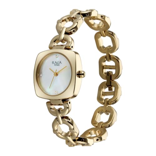Raga Showstopper 5.0 Quartz 3 Hands Shaped White MOP Dial, Gold Strap Watch for Women - 95481YM01