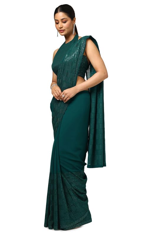 Soch Womens Teal Georgette Embellished Saree With Sequins