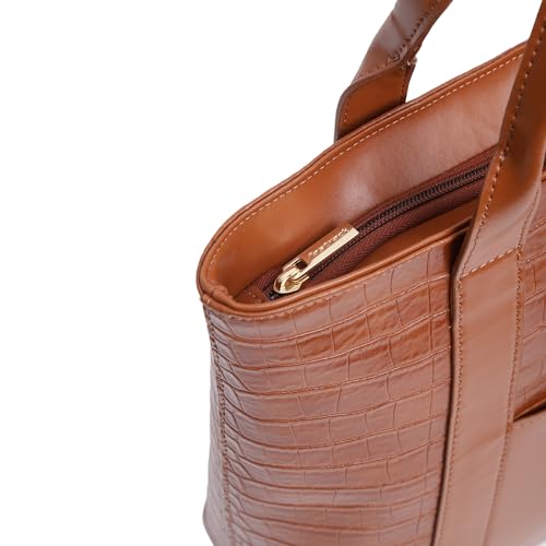 Fastrack Chic Textured Tote Bag for Women | Stylish Casual Bag for Ladies, Women, Girls | Trendy Everyday College Bag Made of Faux Leather (Tan)