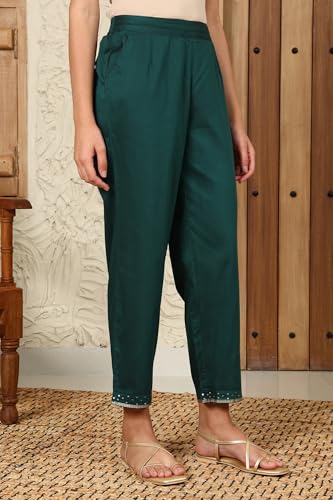 W for Woman Pink Ankle Length Straight Pants with Embellished Hemline (Size: M)-24AUW62926-222627