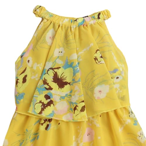 Hopscotch Girls Knee-Length Floral Print Casual Dress in Yellow Color for Ages 5-6 Years