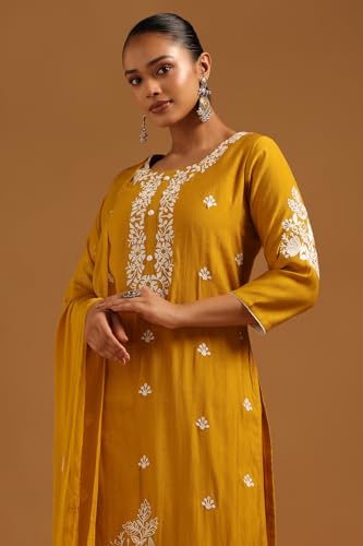 Soch Womens Mustard Desert Storm Floral Salwar Suit With Machine Embroidery and Thread Work