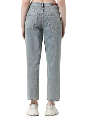 ONLY Women Washed Cotton Straight Fit High Rise Blue Jeans