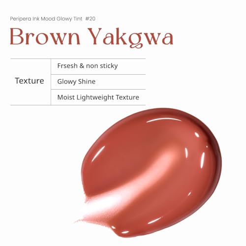 Peripera Ink Mood Glowy Tint | Lip-Plumping, Naturally Moisturizing, Lightweight, Glow-Boosting, Long-Lasting, Comfortable, Non-Sticky, Mask Friendly, No White Film 020 BROWN YAKGWA (HONEY K-OOKIE)