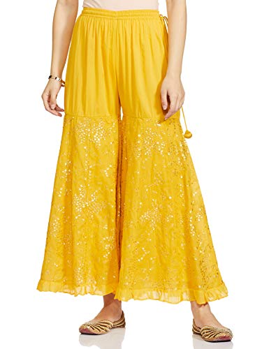 BIBA Women Embroidery Relaxed Salwar Kurta Dupatta(SKD7303_Yellow_32)