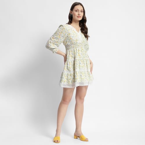 Madame Green Fit and Flare Floral Print Short Dress