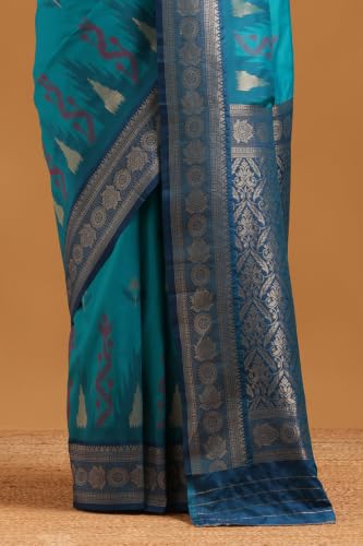Soch Womens Turquoise Blue Silk Blend Zari Woven Saree