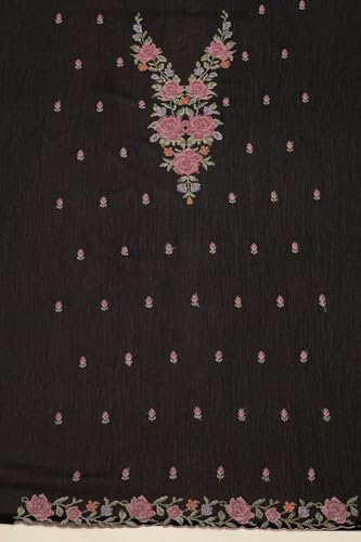 Soch Womens Black Crinkle Chiffon Floral Print Unstitch Dress Material With Stone Work