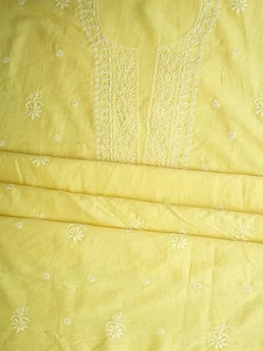 Ada Hand Embroidered Lucknowi Chikankari Unstitched Chanderi Dress Material Suit Piece with Dupatta for Women 01A791864 Lemon