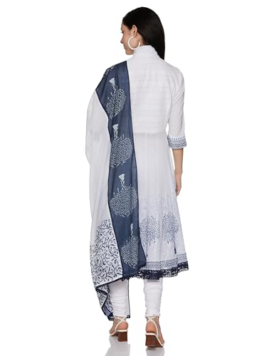 BIBA WOMEN SOLID FITTED SALWAR KURTA DUPATTA(SKDASSORTED2802_WHITE/BLUE_36)