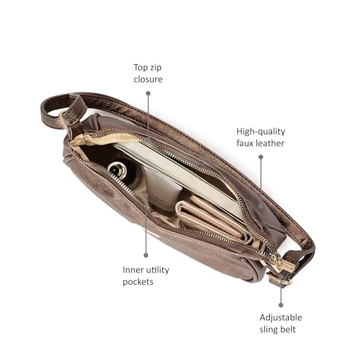 Fastrack Shimary-Toned Textured Sling Bag for Women, Girls and Ladies | Adjustable Sling Straps with Zipper Closure | Ladies Purse Handbag | Slings for Casual Carry