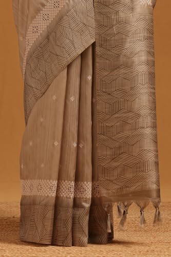 Soch Womens Olive Tussar Embroidered Saree