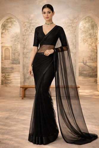 Thevasa Women's Taffeta Deep V Blouse (Taffeta Black, 44)