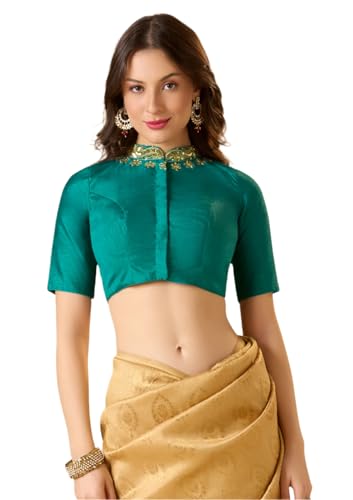 S SALWAR STUDIO Rama Green Raw Silk Bridal Readymade Blouse