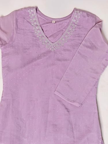 TRENDMALLS Women's Chanderi Siroski work Kurta Palazzo Set with Dupatta (G261-Purple-XXL)