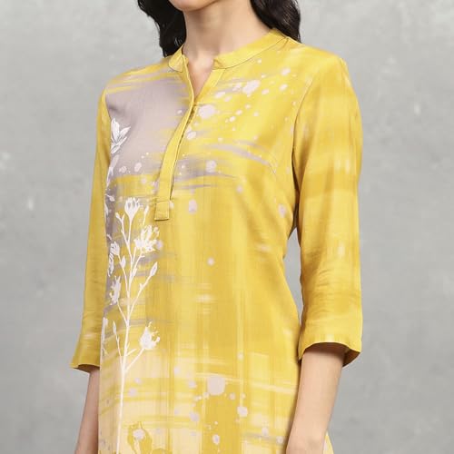 Rangriti Women's Viscose Rayon Printed Straight Kurta (RROZ25123AW25YEL_Yellow