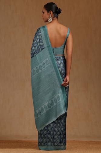 Soch Womens Teal Art Silk Floral Print Saree