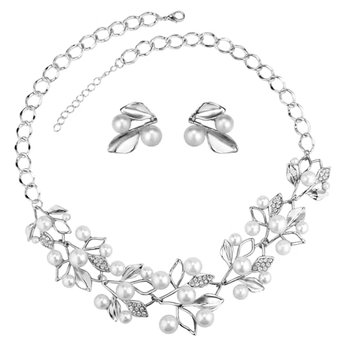 Peora Silver Plated Peal Leaf Nature Inspired Necklace Earring Set for Women & Girls