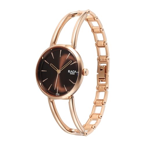 Titan Raga Afterglow Quartz Analog with Brown Dial Rose Gold Brass Strap Watch for Women - 2746WM01