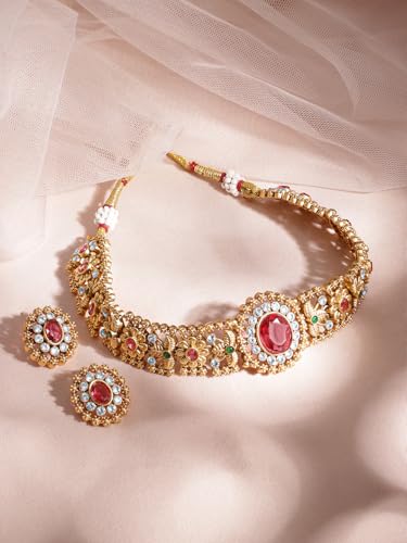 Rubans 24K Gold Plated Handcrafted Intricate Choker Jewellery Set For Women