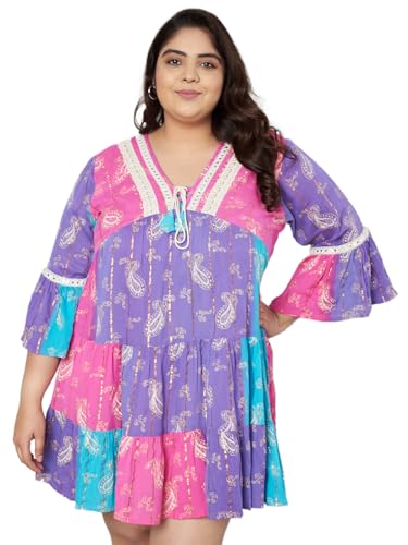 veldress21 Women Multicolor Short Mini Beachwear Flare Dress Summer Stylish Georgette (in, Alpha, XL, Plus, Multi)