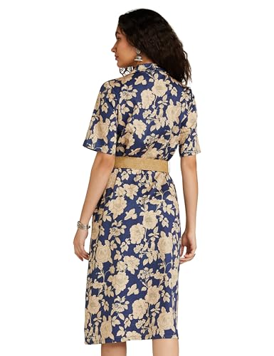 Biba Women's Blue A Line Cotton Printed Dress