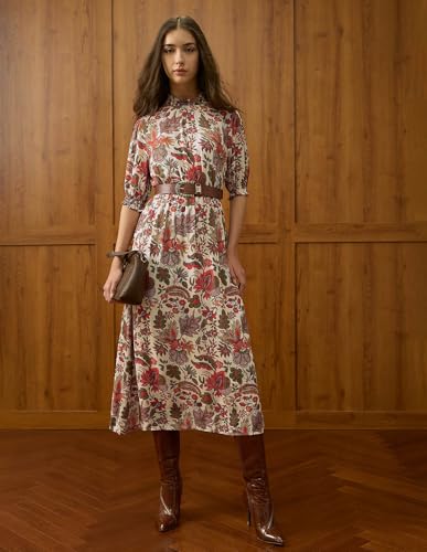 U.S. POLO ASSN. Women's Viscose A-Line Midi Dress (UWAW25DRS191 Multicolor